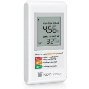 Home Radon Detector with BracketPortable Radon Test Kit for Home with Long and Short Term Radon Monitoring, Lightweight, Easy-to-Use, AAA Battery-Powered USA Version, PCi/L (White)