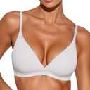 ProKloud Wireless Triangle Bralettes for Women Plunge Unlined Bras No Underwire Comfortable Unpadded Everyday Tshirt Bra (White, L)