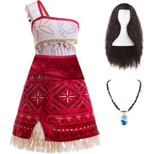 Girls Princess Dress Up Costume Sleeveless Halloween Christmas Party Outfits Cosplay with Accessories (5-6 Years, Red)
