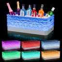 15L LED Ice Bucket for Parties, Rechargeable 7-Color Light Up Beverage Tub, Clear Acrylic Glacier Texture Wine Cooler, Leakproof Drink Chiller for Home Bar & Entertaining