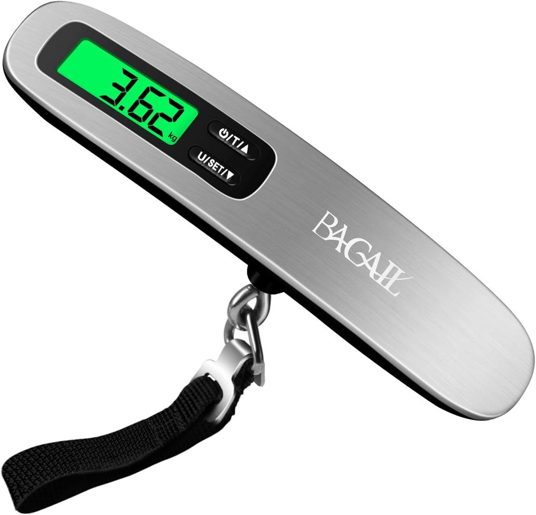 BAGAIL Digital Luggage Scale, 110lbs Hanging Baggage Scale with Backlit LCD Display, Portable Suitcase Weighing Scale, Travel Luggage Weight Scale with Hook, Strong Straps for Travelers (Silver)