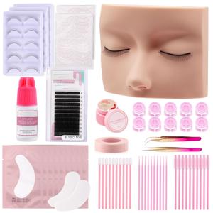 Lash Kit for Beginners, Eyelash Extension Kit with Eye Lash Mannequin Head, Eyelash Extension Glue, Remover Cream, Tweezers for Practice Training (Pink)