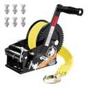 Truqual 2500lbs Heavy Duty Boat Trailer Winch with 23FT Strap, 2-Way Ratchet 4:1/ 8:1 Gear, Portable Hand Crank Winch for Boat, Truck, Trailer, RV, ATV, Jet Ski