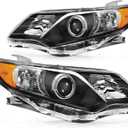 ECCPP Headlight Assembly Pair For Toyota Camry 2012-2014 Black Housing Amber Reflector Clear Lens Driver and Passenger Side