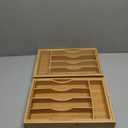 BAMBUROBA Bamboo Kitchen Drawer Organizer, Expandable Silverware Organizer, 2 Pack Utensil Holder and Cutlery Tray with 7 Slots, Gadgets Storage Divider, Natural