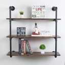 MBQQ Industrial Retro Pipe Shelf 36in 3 Tier Wall Mounted,Rustic Floating Shelves,Farmhouse Kitchen Bar Shelving,Home Decor Book Shelves,DIY Bookshelf Hanging Wall Shelves,Black