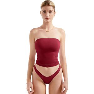SUUKSESS Women Sexy Tube Top Summer Y2K Going Out Double Lined Basic Tank Top (Large, Wine Red)
