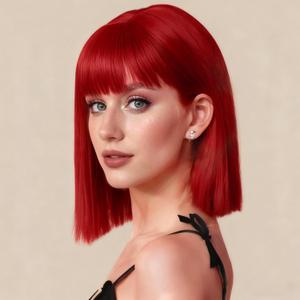 SUKRI Red Bob Wig with Bangs Short Red Wigs for Women Shoulder Length Wigs 12Inch Heat Resistant Synthetic Wig for Daily Party Cosplay