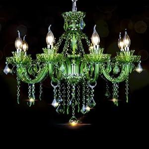 Bagood 8 Lights Green K9 Crystal Candle Chandeliers Lighting Modern Pendant Lights Candle Chandelier Lighting for Dining Living Room Bedroom Entry Elegant Decoration E12 Base, H22.8 x W27.2 Inch