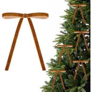 Velvet Bows for Christmas Tree, 24 Pcs 5x7 Inch Velvets Ribbon Tree Bows, Velvet Ornaments for Christmas Trees Decorations Wreath Outdoor Indoor (Brown)