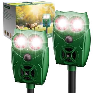 Solar Animal Repellent Ultrasonic Deer Deterrent - 2 Pack Waterproof Adjustable Large Solar Panel with Power Indicator, Motion Sensor & Outdoor Animal Repeller to Deter Cat, Coyote, Raccoon