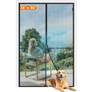 MAGZO Magnetic Screen Door Fit Door Size 36 x 80 Inch, Screen Size 38" x 81" Strong Magnets Mesh, Reinforced Fiberglass Net for Patio and Front Entrances, Gray