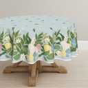 Horaldaily Easter Tablecloth 70 x 70 Inch Round Easter Eggs Bunny Ferns