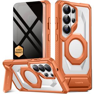 TONGATE Magnetic for Samsung Galaxy S26 Ultra Case with Stand and Privacy Screen Protector, Compatible with MagSafe, TPU Non-Slip Military Grade Protection Shockproof Phone Case for S26 Ultra, Orange