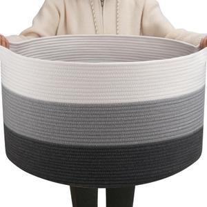 OIAHOMY 90L Blanket Basket for Living Room, Large Basket 23" x 23" x 13" with Handle, Laundry Hamper for Blankets, Pillows, Toy Storage for Kids, Dogs - Gardient Dark Grey