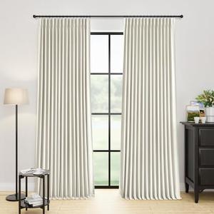 YZ HOME 102 Inches Long Curtains Pinch Pleated Blackout Linen Curtain 2 Panels for Bedroom Living Room Thermal Insulated Full Black Out Drapes Back Tab Natural Room Darkening Window Curtains, 40x102