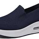 Women's Orthopedic Anti-Slip Sneakers,Summer Wedge Air Cushion Breathable Mesh Slip On Walking Shoes,Casual Wedge Sneakers. (6, Blue)