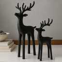 2 Set Modern Christmas Decor Neutral Christmas Reindeer Decor Resin Deer Statues Figurines Elk Statues for Neutral Modern Living Room Bedroom Office Bookshelf Desk Ornaments(Black,Small)