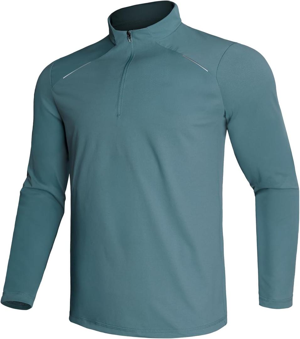 GEMYSE Men's Quarter Zip Pullover Long Sleeve Running Shirt 1/4 Zip Quick Dry Athletic Workout Shirts (Green, XXL)
