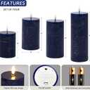 Blue Flameless Pillar Candles, Battery Operated Candles with Remote, Real Wax Flickering LED Candles for Home Party Wedding Holiday Decor, Set of 4, 3" H 4" 5" 6" 8"