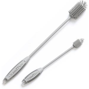 GrandTies Silicone Bottle Cleaning Brush Set | Extra Long Bottle Brush for Narrow Neck Bottle, Water Bottle, Cup, Mug, Blender Bottle, Tumbler, Hydro Flask, Baby Bottle, Wine Glass (Moonlight Gray)