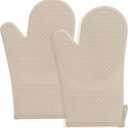 Hovico Silicone Oven Mitts, Heat Resistant 500F Kitchen Mitts 2PCS, 11.6" BPA-Free Soft Baking Gloves, Non-Slip Grip Oven Gloves with Soft Cotton Lining for Kitchen Cooking Baking BBQ - Apricot