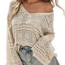 Cakulo Womens Spring Summer Crochet Bell Sleeve Tops Off The Shoulder Knit Sweater Top Beach Cover Up (X-Large, Apricot)