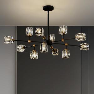 KUSSCO Modern Sputnik Chandeliers 12-Light Crystal Chandelier Adjustable Height Black and Gold Pendant Light Sputnik Ceiling Light Fixture for Kitchen Island Dining Room Living Room Bedroom G9 Base