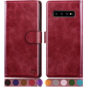 SUANPOT for Samsung Galaxy S10 6.1"(Non S10e,S10+) with RFID Blocking Leather Wallet case Credit Card Holder,Flip Folio Book Phone case Shockproof Cover Women Men for Samsung S10 case Wallet (Red)