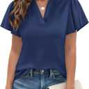 PRETTYGARDEN Women's 2026 Summer Satin Blouses Dressy Casual Ruffle Cap Sleeve V Neck Business Work Cute Tops Spring Outfits