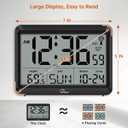 WallarGe Atomic Digital Wall Clock Battery Operated, Self-Setting, Large Display with Temperature, Date, Day of The Week, Silent Wall Mount Digital Clock, 4 Time Zones, DST