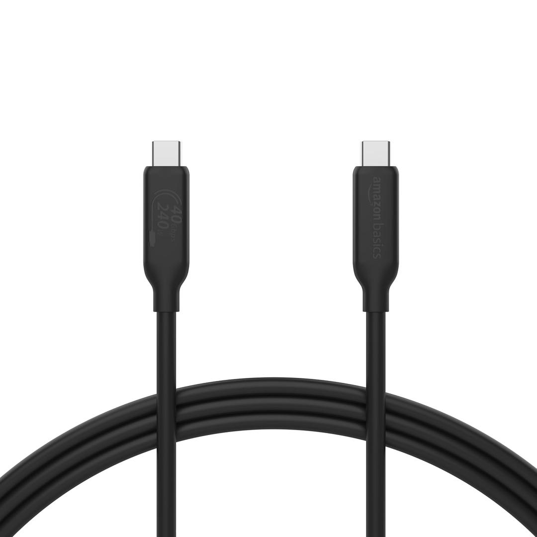 Amazon Basics USB-C to USB-C 4 Fast Charger Cable, 40 Gbps, 8K Video, 240W, USB-IF Cert, Thunderbolt 4/3 Compatible, for Apple iPhone 16/15, iPad, Samsung Galaxy, Tablets, Laptops, 3.3 Foot, Black