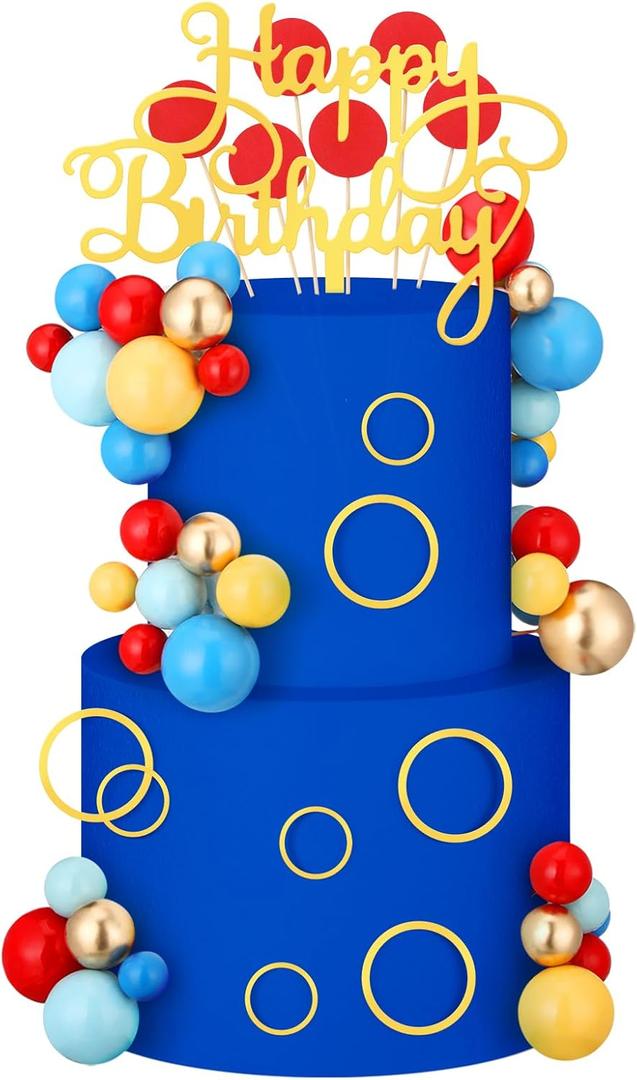 Colingmill 65 Pcs Cartoon Cake Topper Decoration Happy Birthday Cake Topper Red Blue Yellow Green Cartoon Themed Cupcake Decor for Baby Shower Anniversary Video Game Birthday Party Supplies