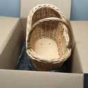 Wicker Baby Carriage Wicker Stroller for Baby Shower Vintage Woven Rattan Flower Basket Decorative Cart Storage with Handle for Floral Arrangement Wedding Photo Props(Wood Color,20 in)