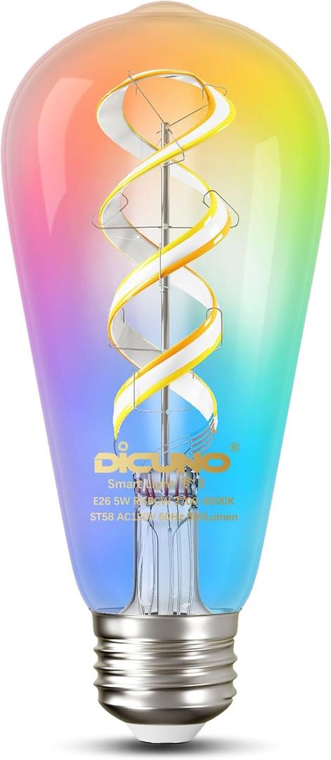 DiCUNO Smart Edison Bulb ST19, Color Changing WiFi Smart Light Bulb, 2700K-6500K Tunable via App, ST58 Edison Bulb, Compatible with Alexa & Google Home, 5W (50 Watt Equivalent), 500lm, 1-Pack