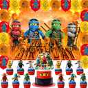 Birthday Backdrop, Poster for Cartoon Ninja Theme Party Decorations Cartoon Birthday Supplies Background Studio Shoot Photo Props