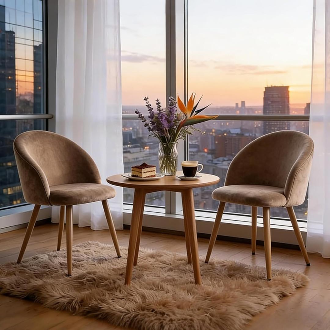 Dining Chairs Set of 2, Brown Velvet Upholstered, 19"W x 16"D x 31.3"H