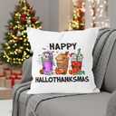 Halloween Thanksgiving Christmas Pillow Covers 18x18, Christmas Coffee Bar Decor, Spooky Skull Pumpkin Coffee Holiday Xmas Decorative Throw Pillow Covers for Bedroom Living Room Home