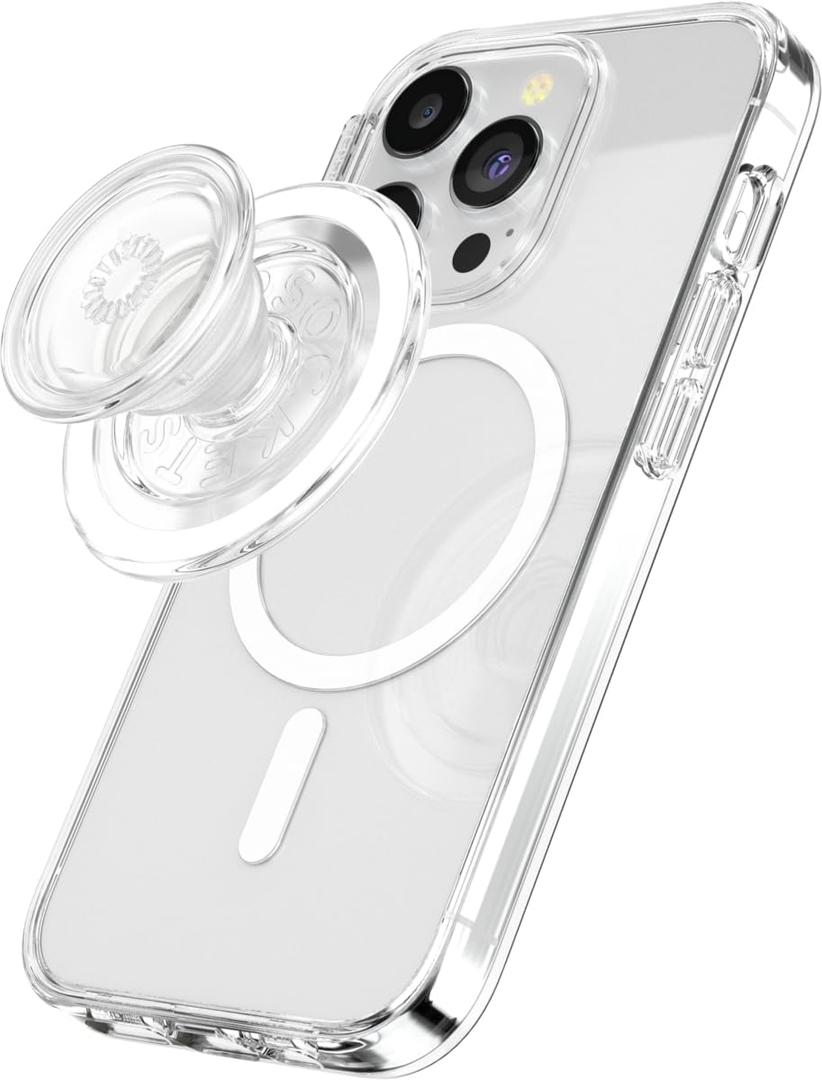 PopSockets PopGrip for MagSafe, Magnetic Phone Grip & Stand, Swappable Top, Secure Grip for iPhone MagSafe Cases, Kickstand for Hands-Free Viewing, Wireless Charging Compatible - Clear