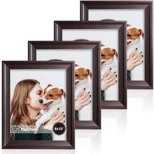 iRahmen 8x10 Picture Frame Set of 4, Dark Brown Vintage Photo Frame with Real Glass, 8 x 10 Frames for Wall Mount and Tabletop Display
