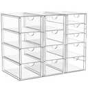 Acrylic Makeup Organizer with 13 Drawers, Bathroom Counter Organizer, Acrylic Organizers, Desk Organizer, Office Supplies, Storage Drawers for Cosmetic, Pencil, Coffee, etc 3 Pack, missing a cubby