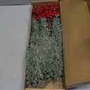 60 Pcs Artificial Christmas Snow Pine Branches with Red Berry Stems, Snowy Faux Greenery Norfolk Pine Cypress Leaves Stems, Berries White Frosted Fake Foliage Pine Needle Picks for Garland Home Decor