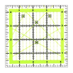 UOOU Quilting Ruler (4.5"X4.5"), Square Quilting Rulers Fabric Cutting Ruler Acrylic Quilters Rulers Clear Mark for Easy Precision Cutting and Crafts Quilting and Sewing 1 Pack (Green-Small)