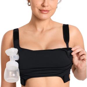 MOMANDA Hands Free Pumping Bra for Breastfeeding Wireless Sports Pumping and Nursing Bra in One with Wide Velcro Straps (Large, Black)