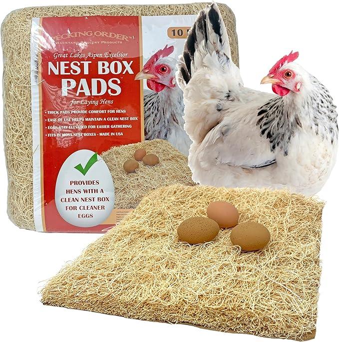 Nest Box Pads for Chicken Nesting Boxes - 13 x 13 Pads Made in USA from Sustainably Sourced Aspen Excelsior