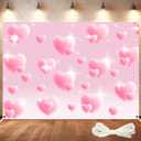 Pink Heart 2000s Backdrop 7x5FT  Y2K Party Decorations with 19.69ft Ribbon, Double-Stitched Early 2000s Pink Heart Banner with 4 Brass Grommets for Birthday Wedding Photoshoot