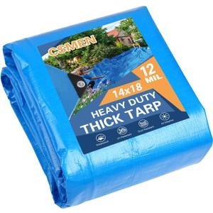 CSMEN Tarp Heay Duty Waterproof 14x18ft, Blue Tarp Cover Plastic Poly Tarpaulin for Outdoor Cover, Emergency Rain, Roof, Pool, Boat, Camping - Multipurpose with 11Mil Thickness CSMEN Tarp Heay Duty Waterproof 14x18ft, Blue Tarp Cover Plastic Poly Tarpaulin for Outdoor Cover, Emergency Rain, Roof, Pool, Boat, Camping - Multipurpose with 11Mil Thickness