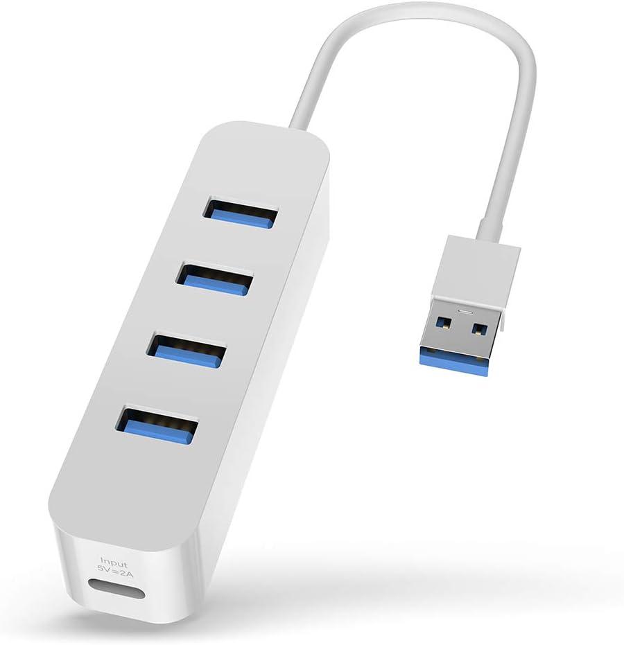 Upgrow USB 3.0 Hub with Power Port 4-Port USB Hub with 5 Gbps USB Splitter for Laptop MacBook, Mac Pro, Mac mini, iMac, Surface Pro, XPS, PC, Flash Drive, Mobile HDD-White