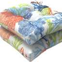 LVTXIII Outdoor Seat Cushions Seasonal Tufted Chair Cushions, Patio Chair Pads for Dining Chairs, Office Armchairs and Garden Furniture Decoration (Round Back, 19”x19”x4”, Coral Multi, 2 Pack)