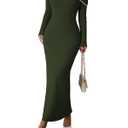 HUUSA Womens Off The Shoulder Dress Casual Knit Long Sleeve Bodycon 2025 Fall Party Mini Dresses Blackish Green L 